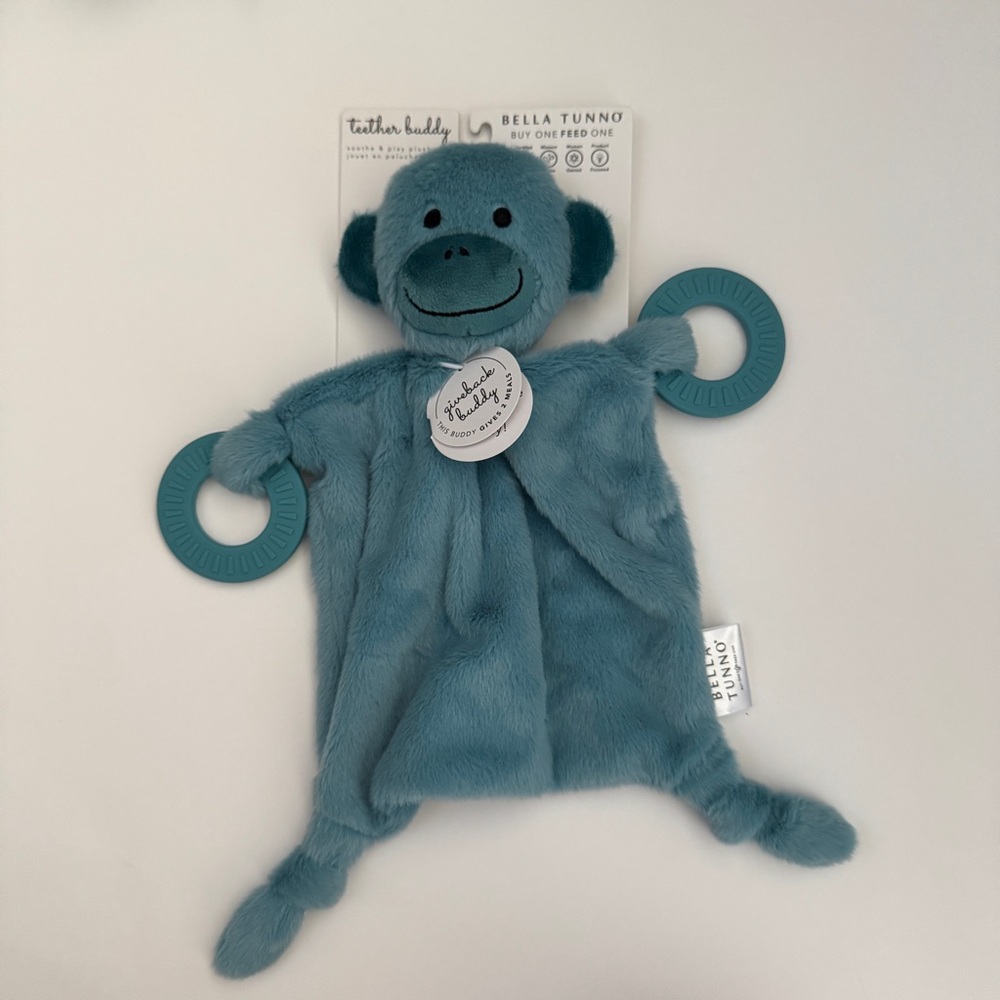 NEW Bella Tunno Teether Buddy Plush Monkey - Teal Blue